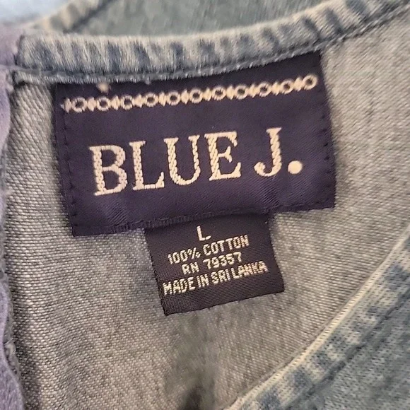 Vintage Blue J Dress Womens Size L  Blue Jean‎ Denim Embroidered Maxi Sleeveless - Picture 8 of 10